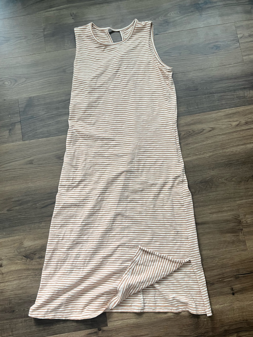 96% Cotton🍊2 POCKETS!🍊Orange white striped🍊sleevless maxi shift dress🍊VeRy SoFt!
